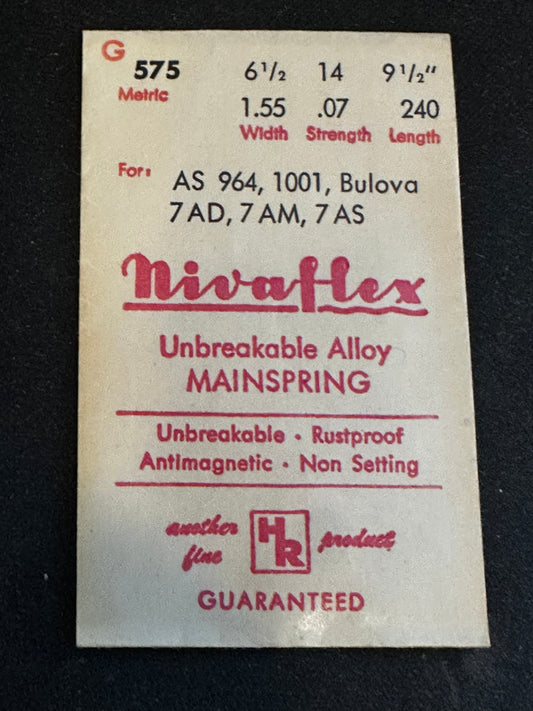 HR Nivaflex Mainspring G575 for AS 964, 1001, Bulova 7AD, 7AM, 7AS - Alloy
