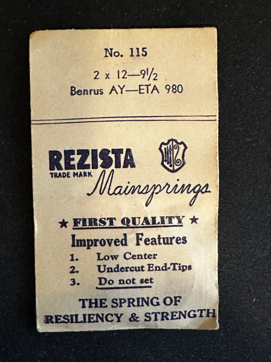 Rezista Mainspring #115 for Benrus caliber AY and ETA caliber 980 movements - Steel