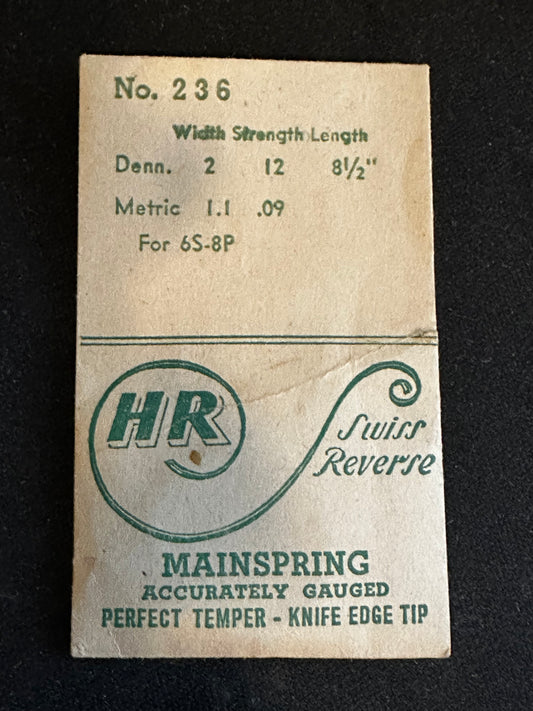 HR Mainspring No. 236 for Bulova caliber 6S, 8P - Steel
