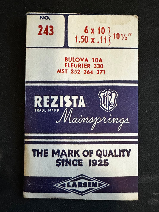 Rezista Mainspring #243 for Bulova 10A, Fleurier 330, MST 352, 364, 371 movements - Steel