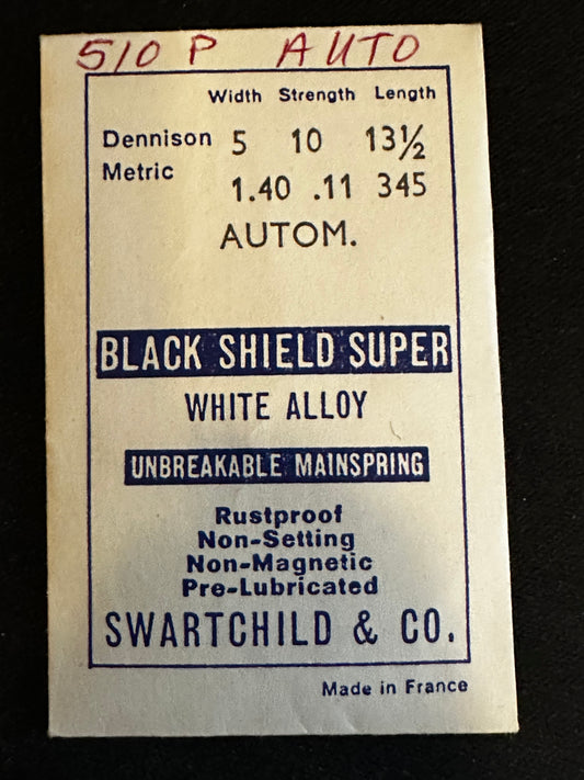 Swartchild Black Shield SUPER Mainspring for Elgin 813, 819, 854, 885 automatics - Alloy