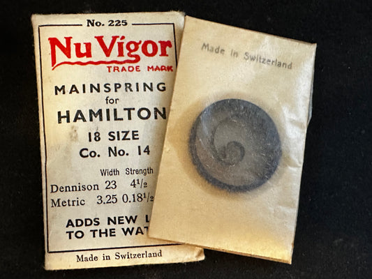 NuVigor Mainspring #225 for Hamilton 18s Factory No. 14 - Steel