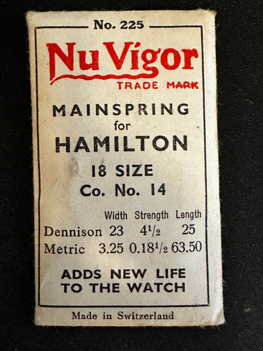 NuVigor Mainspring #225 for Hamilton 18s Factory No. 14 - Steel