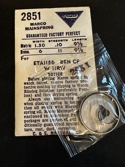 Marco Mainspring #2851 for Benrus CF, Wittnauer 11RW, ETA 1156 - Steel