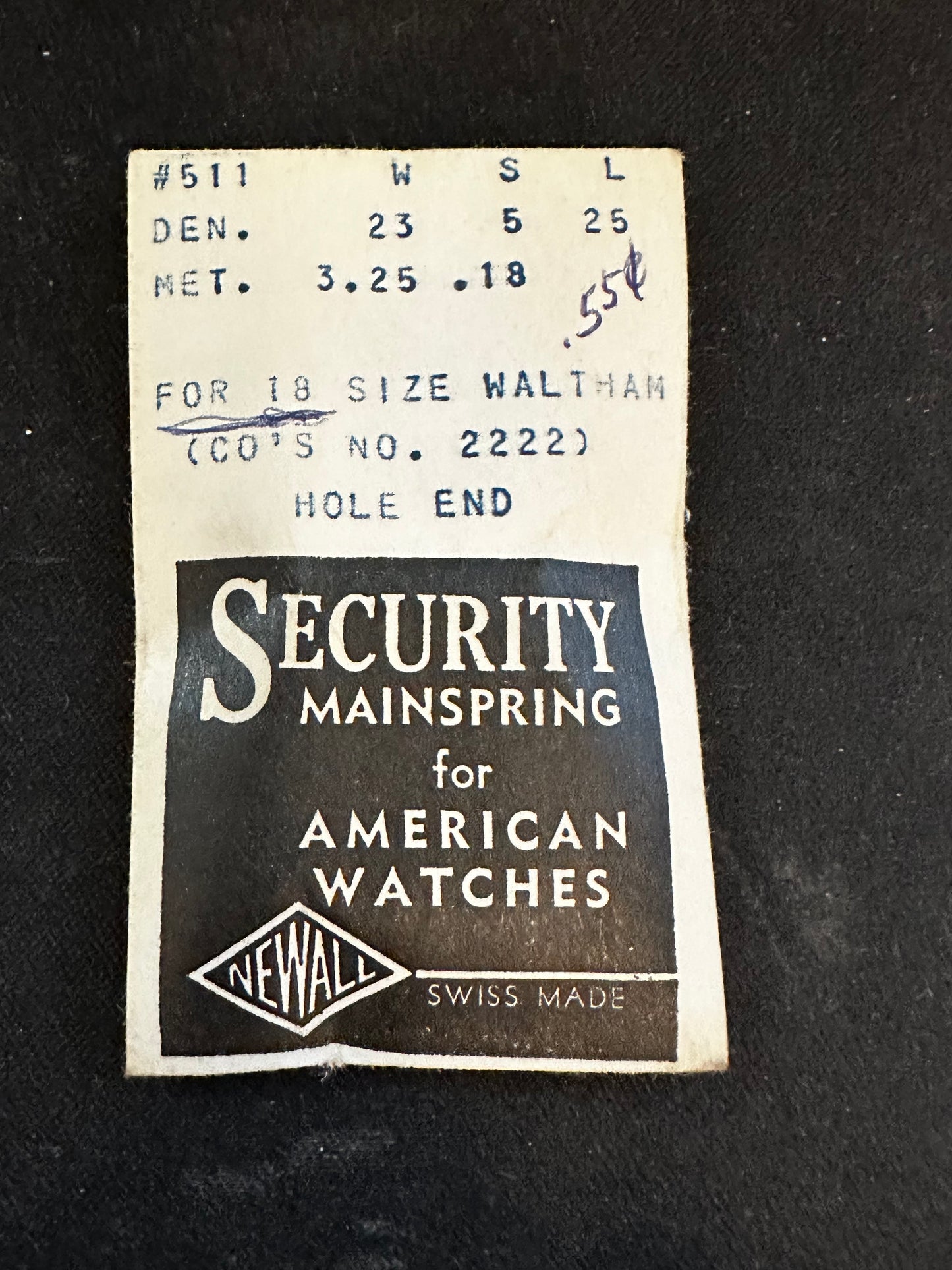 Newall Security Mainspring #511 for 18s Waltham No. 2222 - Steel