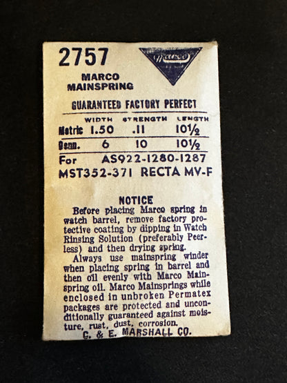 Marco Mainspring #2757 for Gruen 266, 700, 701, 702, 703, 704, 705 - Steel
