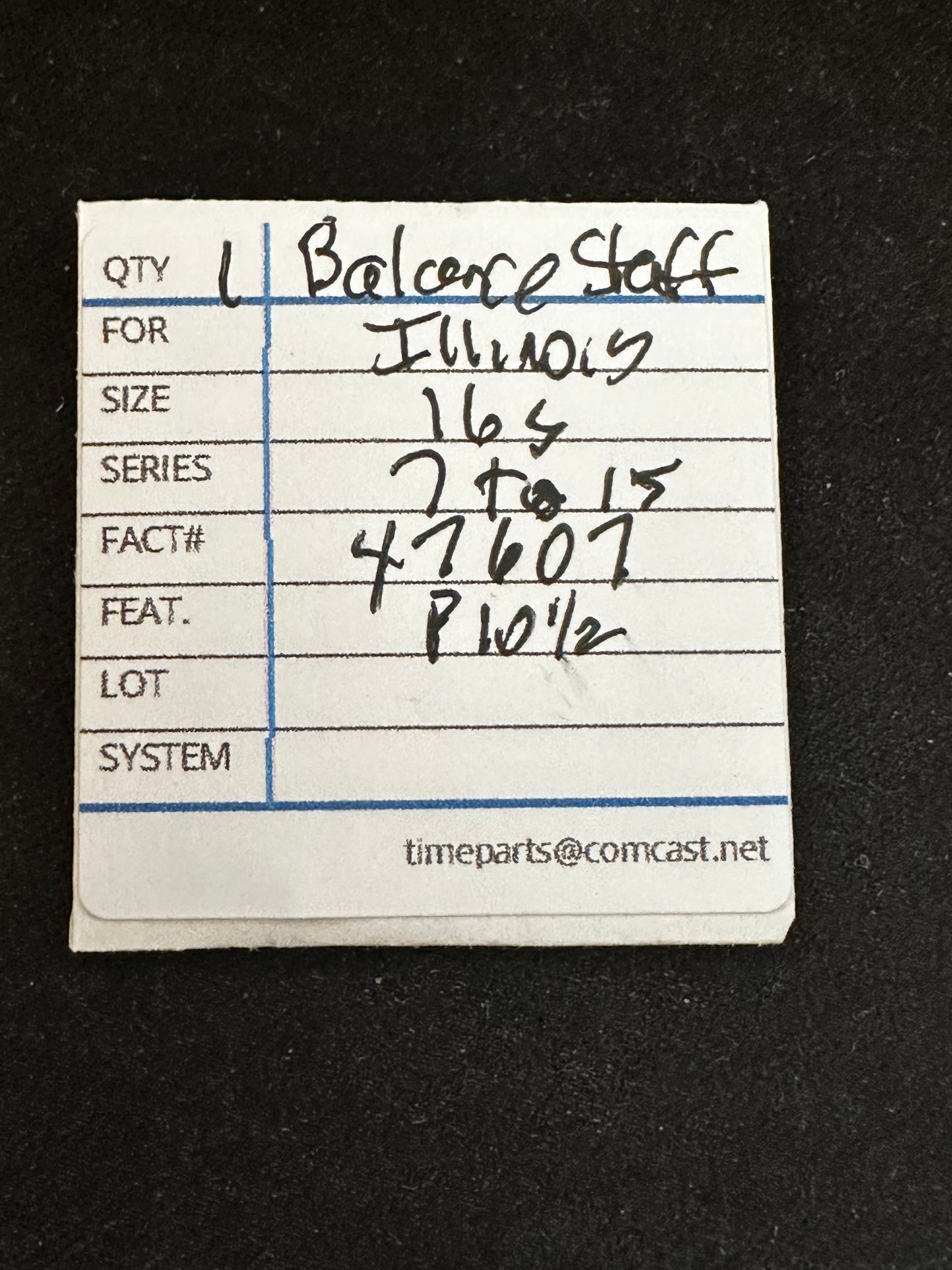 Illinois Factory Balance Staff for 16s Burlington Pocket Watch movements No. 47607