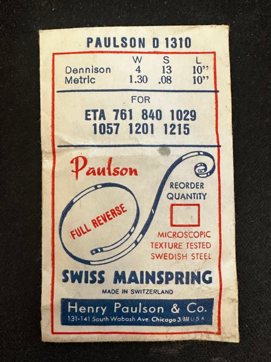 Paulson Mainspring No. D1310 for ETA 761, 840, 1029, 1057, 1201, 1215 - Steel