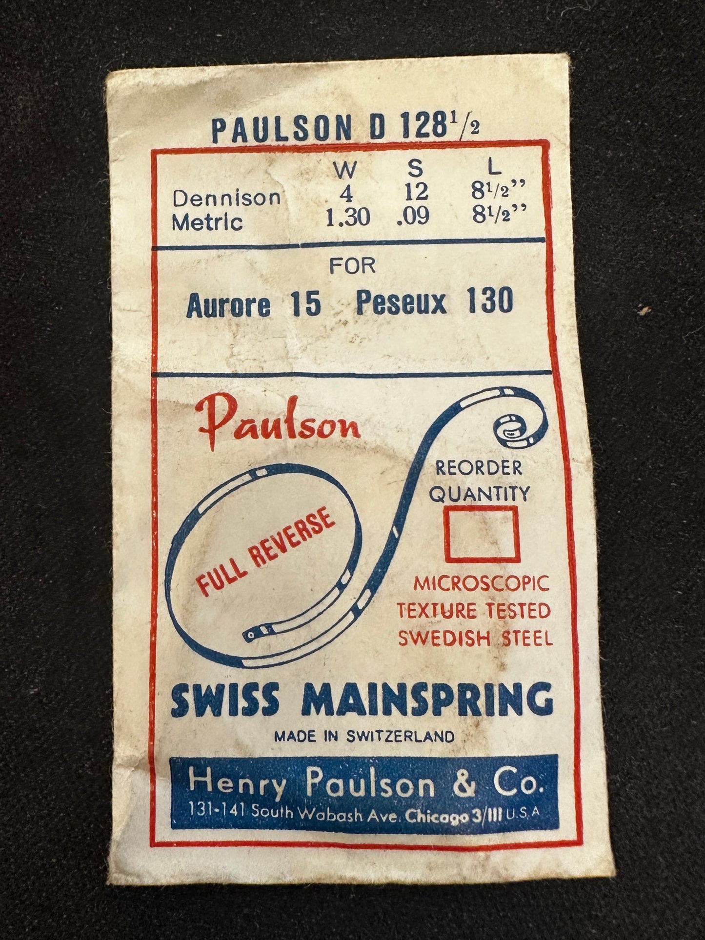 Paulson Mainspring No. D128½ for Aurore caliber 15, Peseux caliber 130 - Steel