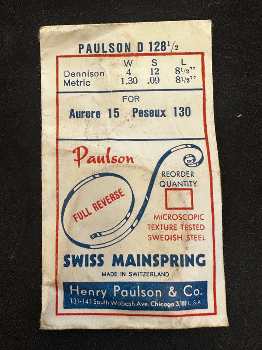 Paulson Mainspring No. D128½ for Aurore caliber 15, Peseux caliber 130 - Steel