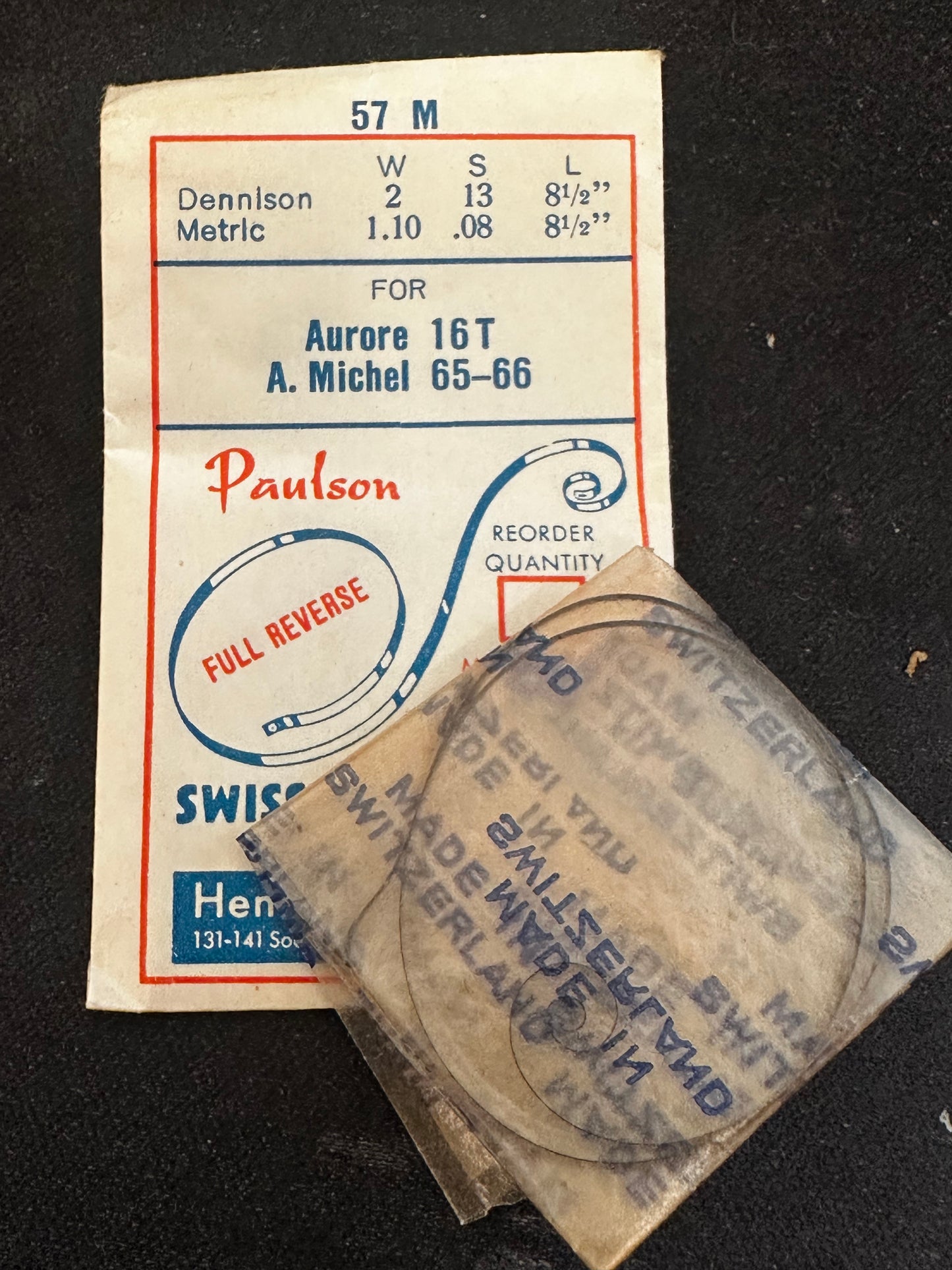 Paulson Mainspring No. 57M for Aurore caliber 16T, A. Michel caliber 65, 66 - Steel