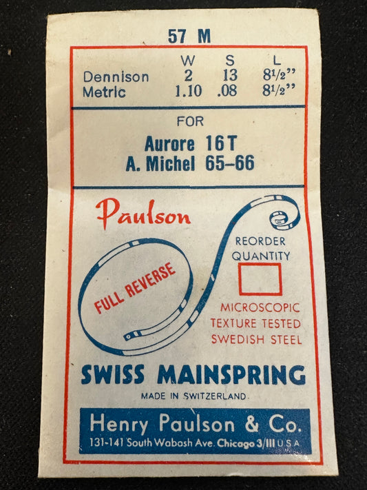 Paulson Mainspring No. 57M for Aurore caliber 16T, A. Michel caliber 65, 66 - Steel