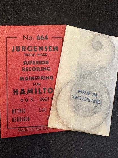 Jurgensen Mainspring #664 for Hamilton 6/0s No. 2621 - Steel