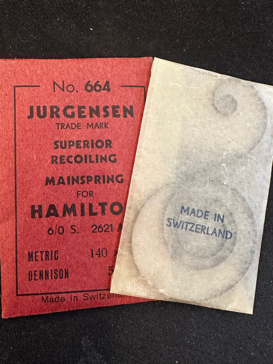 Jurgensen Mainspring #664 for Hamilton 6/0s No. 2621 - Steel