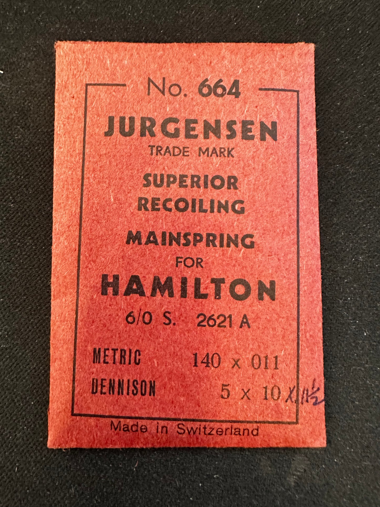 Jurgensen Mainspring #664 for Hamilton 6/0s No. 2621 - Steel