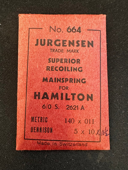 Jurgensen Mainspring #664 for Hamilton 6/0s No. 2621 - Steel