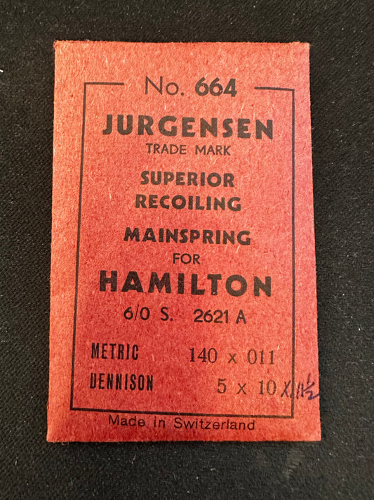 Jurgensen Mainspring #664 for Hamilton 6/0s No. 2621 - Steel