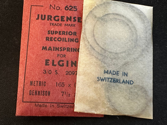 Jurgensen Mainspring #625 for Elgin 3/0s Factory No. 2097 - Steel