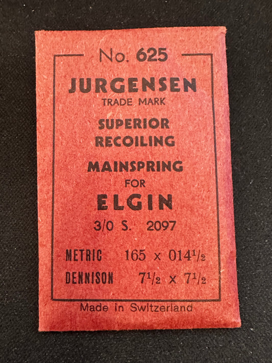 Jurgensen Mainspring #625 for Elgin 3/0s Factory No. 2097 - Steel