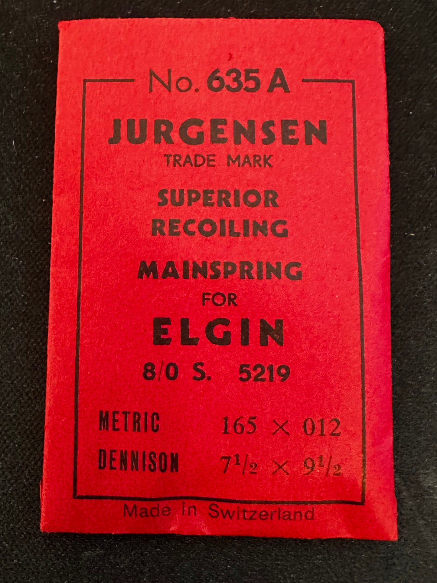 Jurgensen Mainspring #635A for Elgin 8/0s Factory No. 5219 - Steel