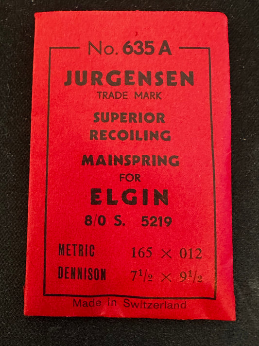 Jurgensen Mainspring #635A for Elgin 8/0s Factory No. 5219 - Steel