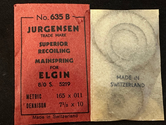 Jurgensen Mainspring #635B for Elgin 8/0s Factory No. 5219 - Steel