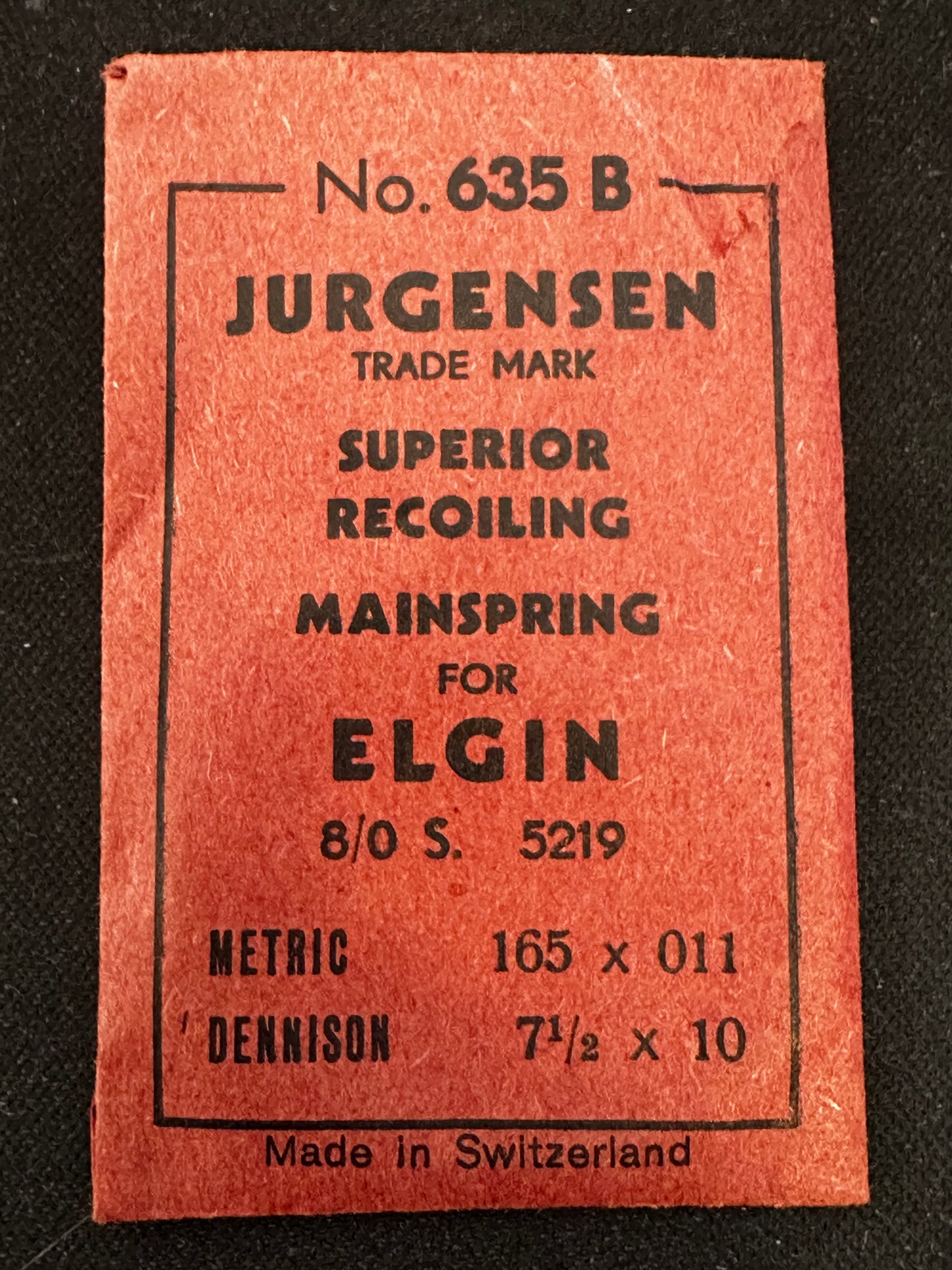 Jurgensen Mainspring #635B for Elgin 8/0s Factory No. 5219 - Steel