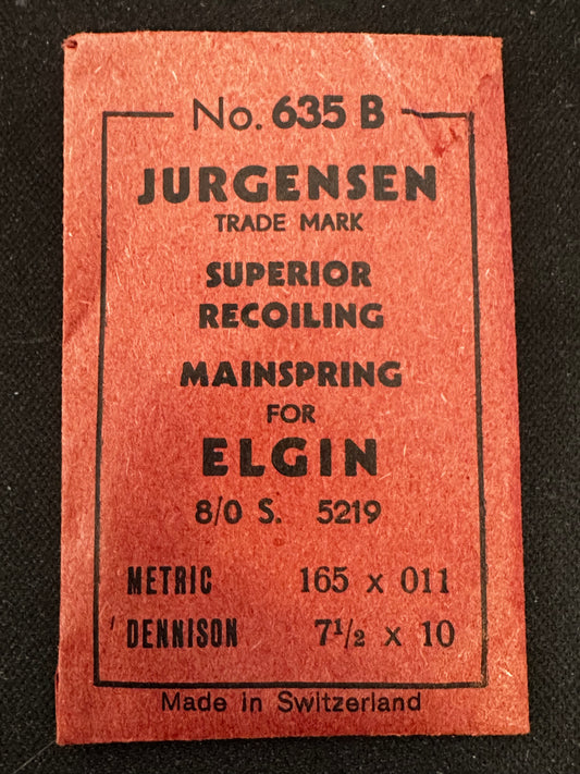 Jurgensen Mainspring #635B for Elgin 8/0s Factory No. 5219 - Steel