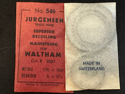 Jurgensen Mainspring #546 for Waltham Colonial B No. 2237 - Steel