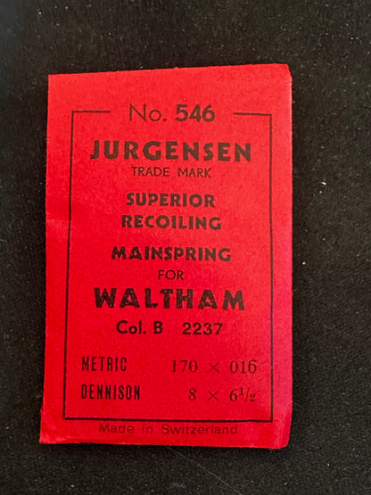Jurgensen Mainspring #546 for Waltham Colonial B No. 2237 - Steel