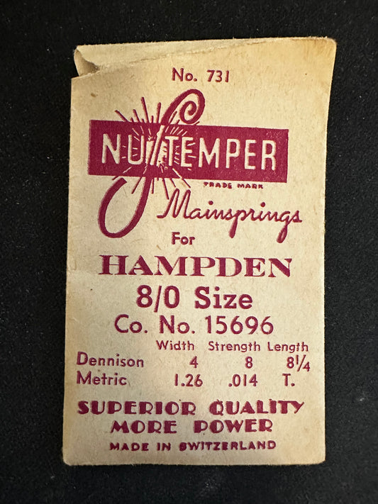 NuTemper Mainspring #731 for Hampden 8/0s movements No. 15696 - Steel