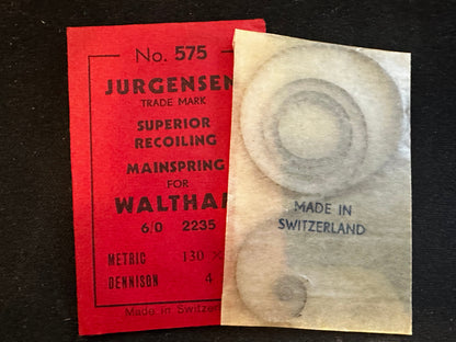 Jurgensen Mainspring #575 for Waltham Jewel Series 6/0s No. 2235 - Steel