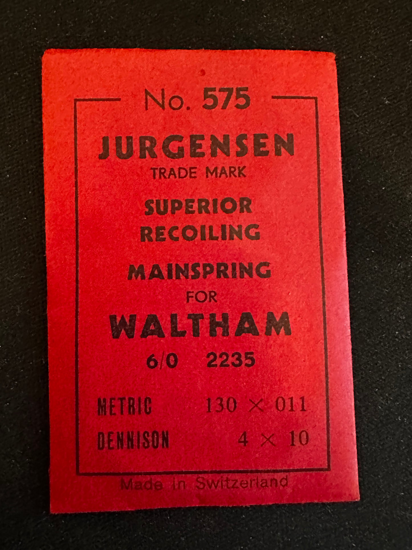 Jurgensen Mainspring #575 for Waltham Jewel Series 6/0s No. 2235 - Steel