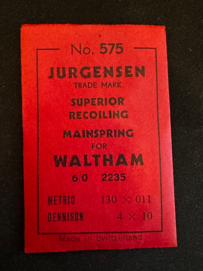 Jurgensen Mainspring #575 for Waltham Jewel Series 6/0s No. 2235 - Steel