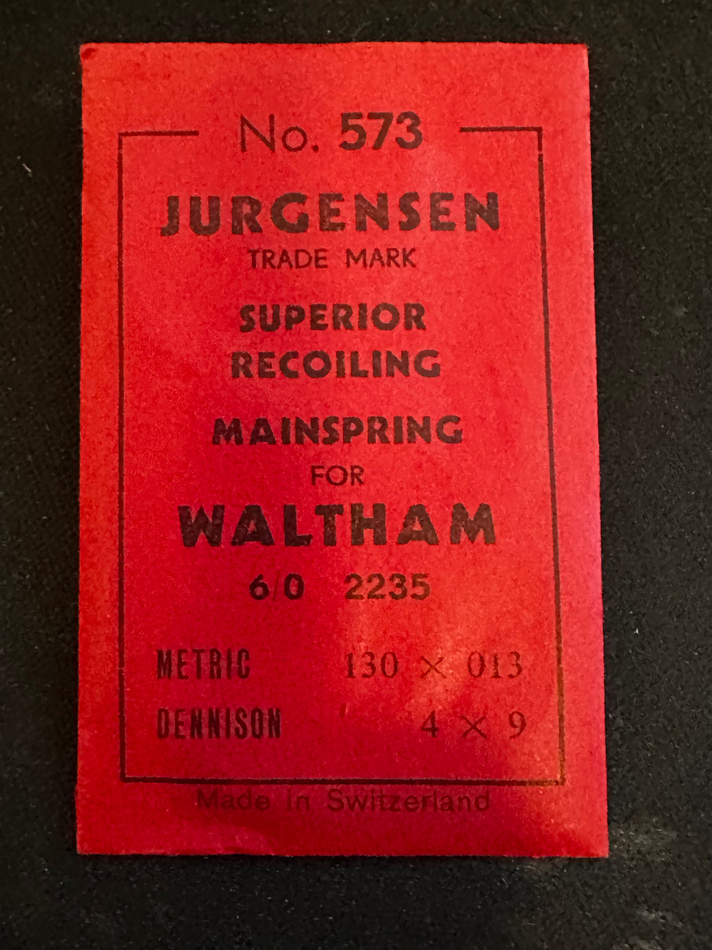 Jurgensen Mainspring #573 for Waltham Jewel Series 6/0s No. 2235 - Steel