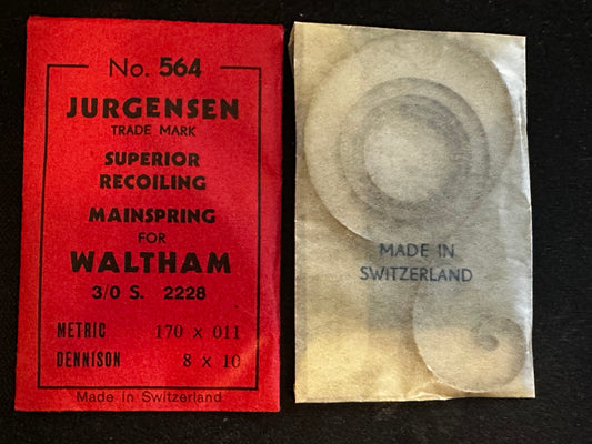 Jurgensen Mainspring #564 for Waltham 3/0s Factory No. 2228 - Steel