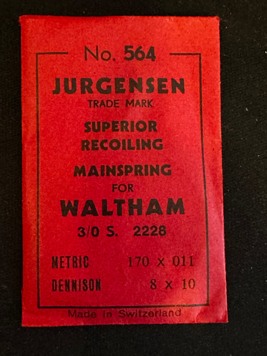Jurgensen Mainspring #564 for Waltham 3/0s Factory No. 2228 - Steel