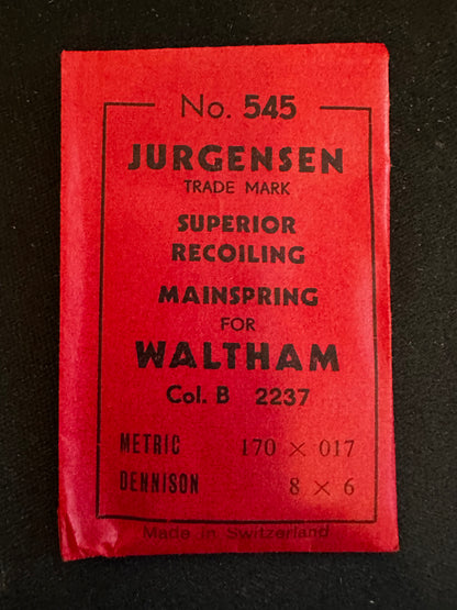 Jurgensen Mainspring #545 for Waltham Colonial B No. 2237 - Steel
