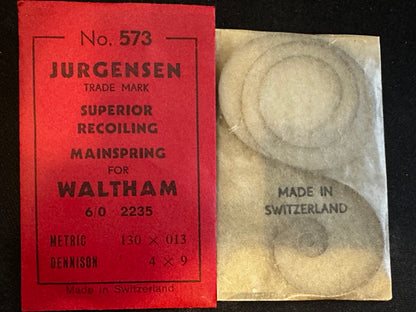 Jurgensen Mainspring #573 for Waltham Jewel Series 6/0s No. 2235 - Steel
