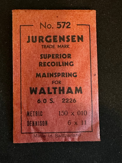 Jurgensen Mainspring #572 for Waltham 6/0s No. 2226 - Steel