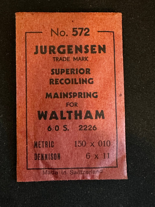 Jurgensen Mainspring #572 for Waltham 6/0s No. 2226 - Steel