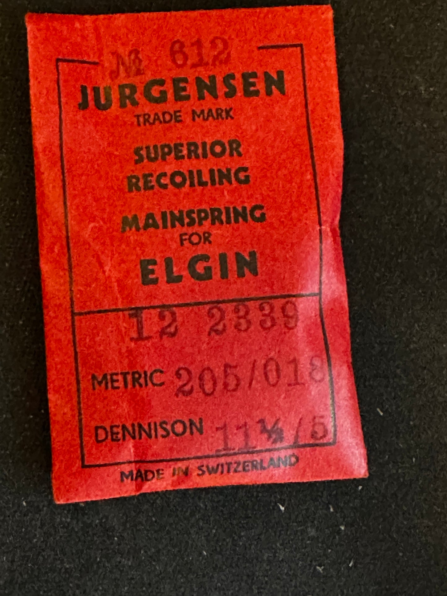 Jurgensen Mainspring #612 for Elgin 12s Factory No. 2339 - Steel
