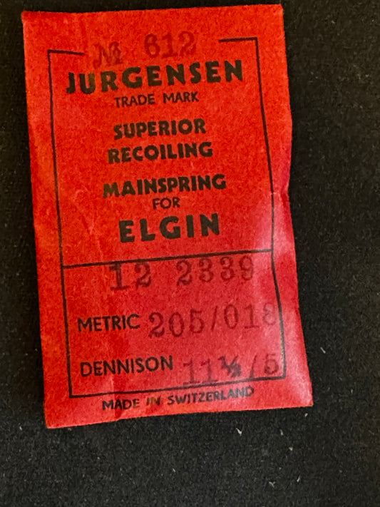Jurgensen Mainspring #612 for Elgin 12s Factory No. 2339 - Steel