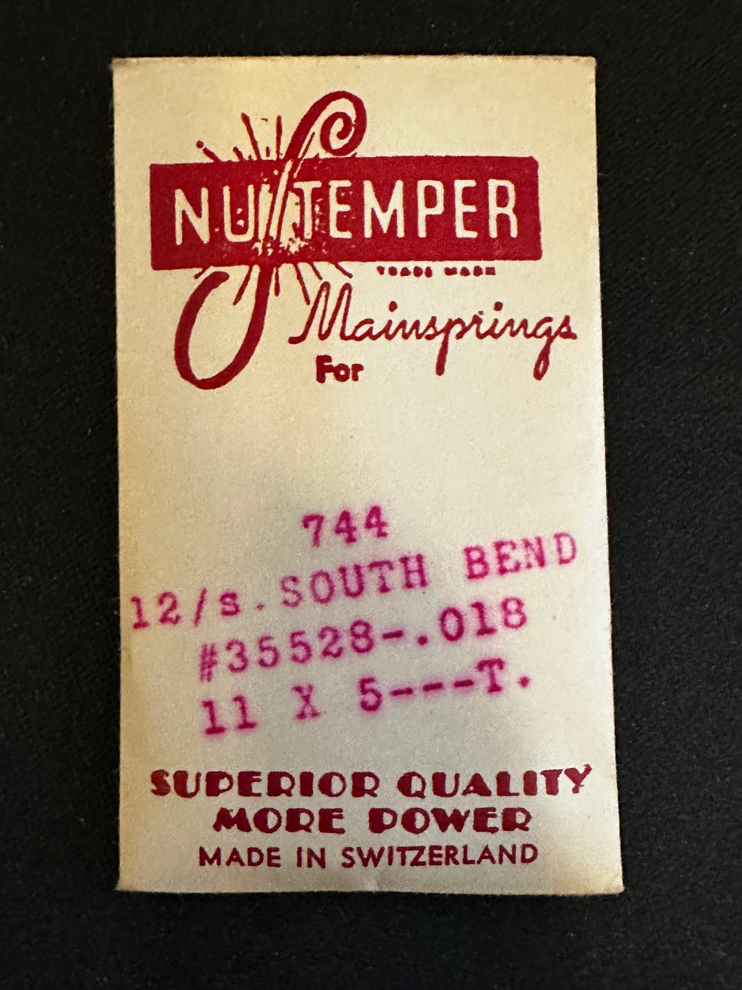 NuTemper Mainspring #744 for South Bend 12s No. 35528 - Steel