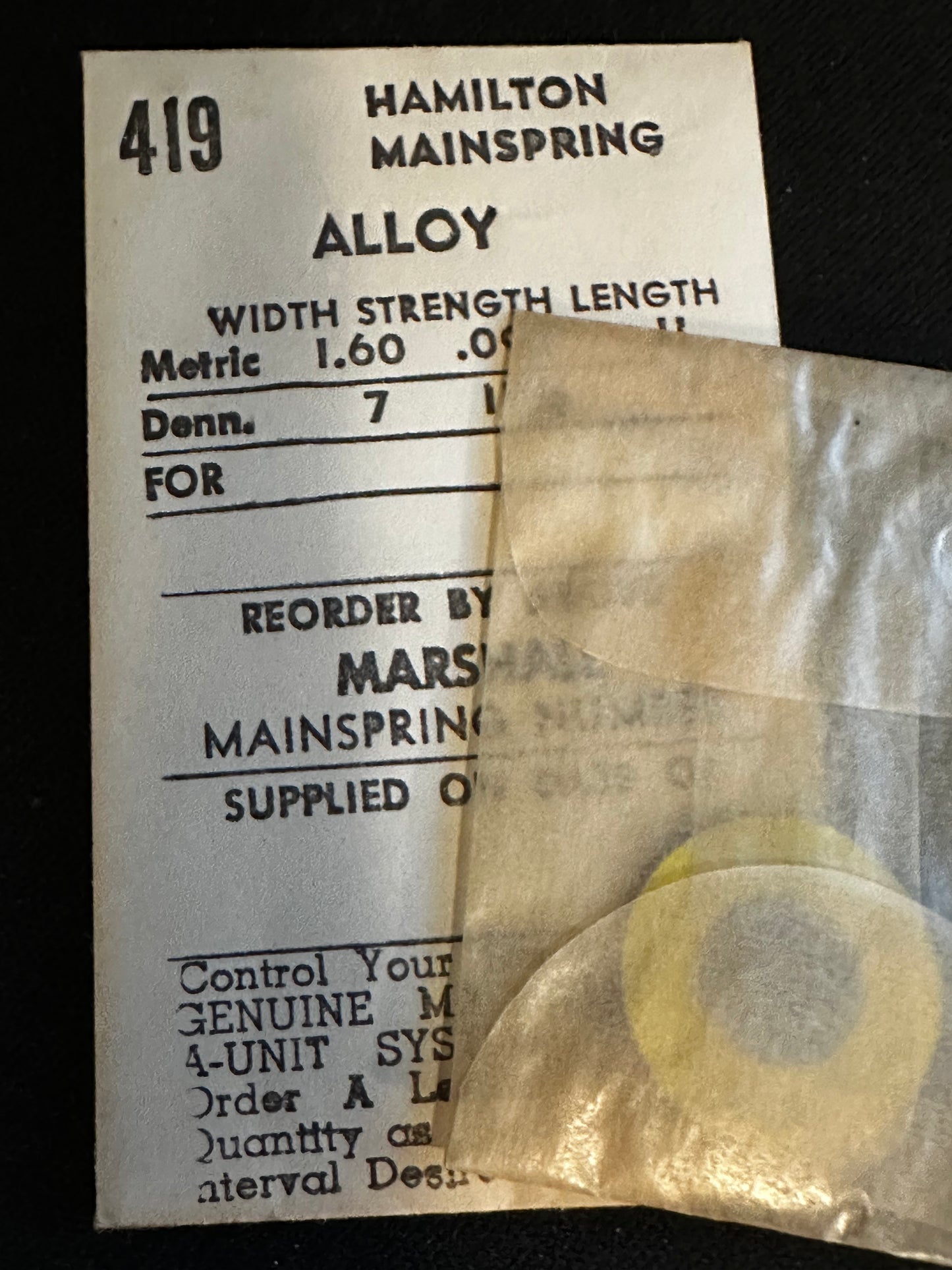 C&E Marshall Mainspring #419 for Hamilton 11½L grade 673, 686 No. 67321 / 716783 - Alloy