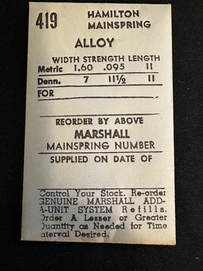 C&E Marshall Mainspring #419 for Hamilton 11½L grade 673, 686 No. 67321 / 716783 - Alloy