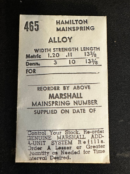 C&E Marshall Mainspring #465 for Hamilton 11½L grade 676, 687 No. 67621 / 716784 - Alloy