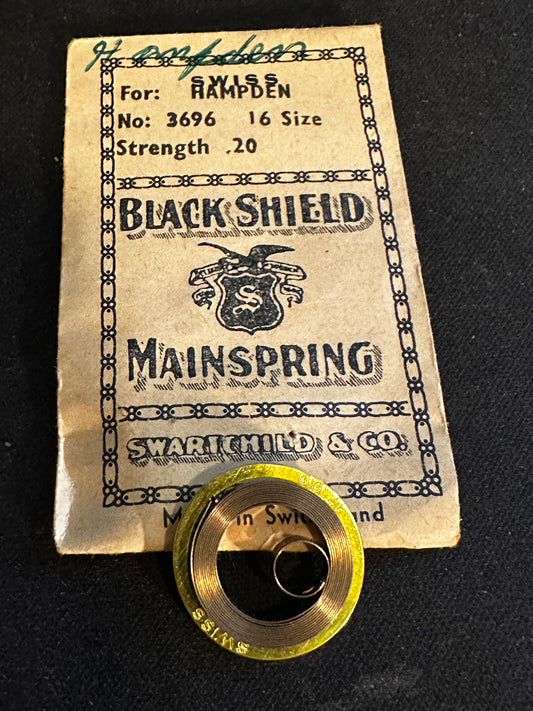 Swartchild Black Shield Mainspring for Hampden 16s No. 3696 - Steel