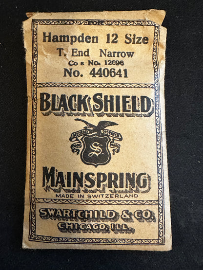 Swartchild Black Shield Mainspring 440641 for 12s Hampden No. 12696 - Steel