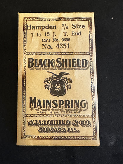 Swartchild Black Shield Mainspring #4351 for Hampden 3/0s No. 9696 - Steel